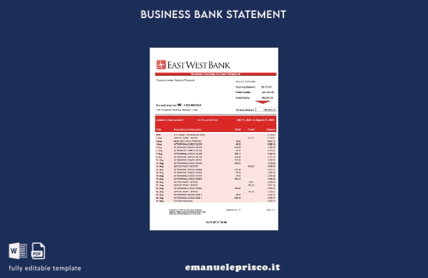modello di estratto conto aziendale della East West Bank in stile verificato Mod